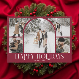 Tarjeta Festiva Photo Arch Happy Holidays Christmas Vintage Red