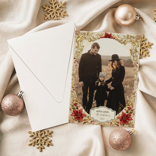 Tarjeta Festiva Photo Baroque Poinsettia Elegance Christmas (Subido por el creador)