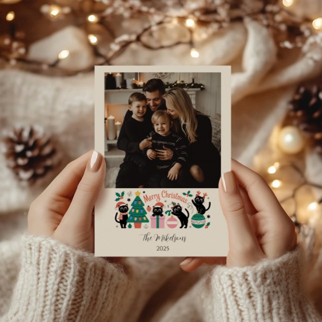 Tarjeta Festiva Photo Black Cat Christmas (Subido por el creador)