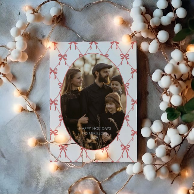 Tarjeta Festiva Photo Blush Bow Santa Christmas (Subido por el creador)