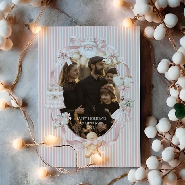 Tarjeta Festiva Photo Blush Ribbon Tree Christmas (Subido por el creador)