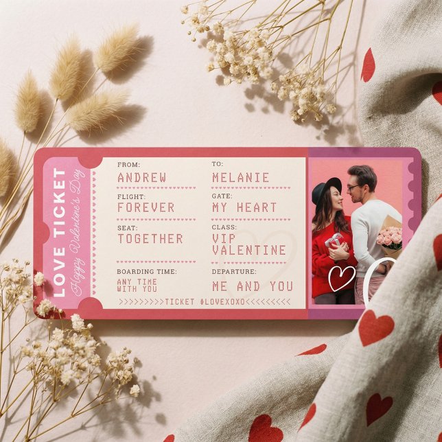 Tarjeta Festiva Photo Boarding Pass To Love Plane Ticket Valentine (Photo Boarding Pass To Love Plane Ticket Valentine Holiday Card)