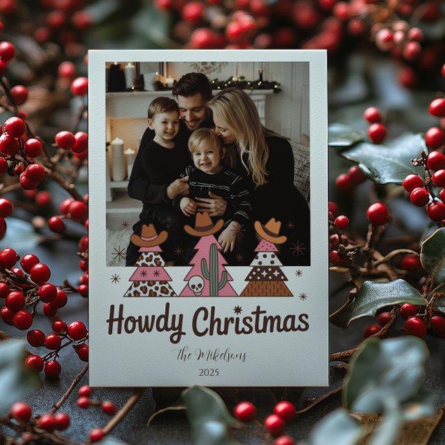 Tarjeta Festiva Photo Boho Western Pink Cowgirl Christmas (Subido por el creador)