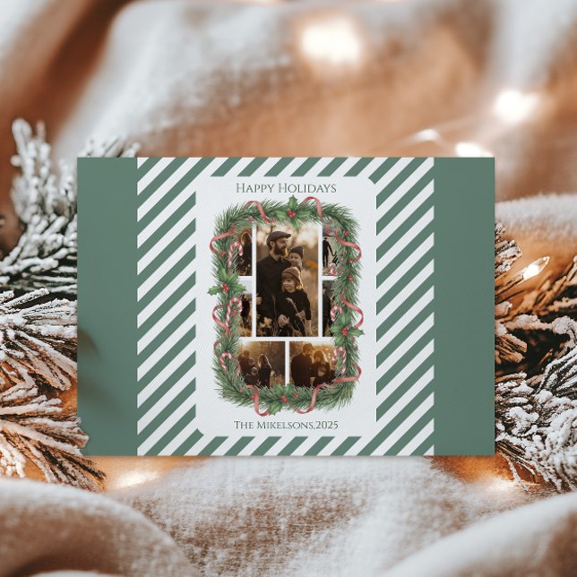 Tarjeta Festiva Photo Candy Cane Wreath Family Christmas (Subido por el creador)