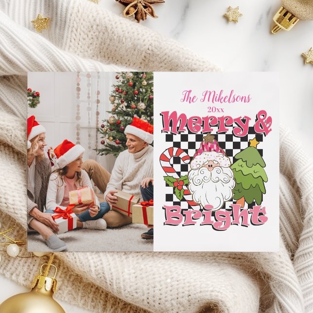 Tarjeta Festiva Photo Checkered Merry & Bright Christmas (Subido por el creador)