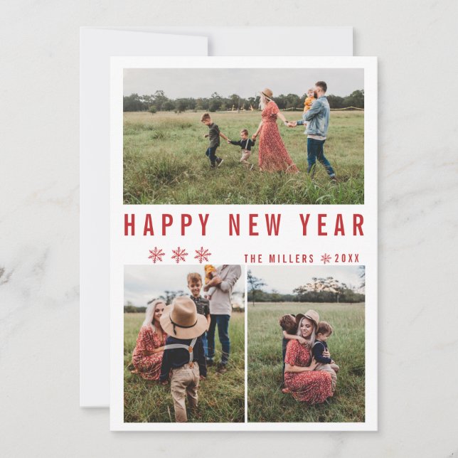 Tarjeta Festiva Photo Collage Happy New Year Holiday Cards (Anverso)