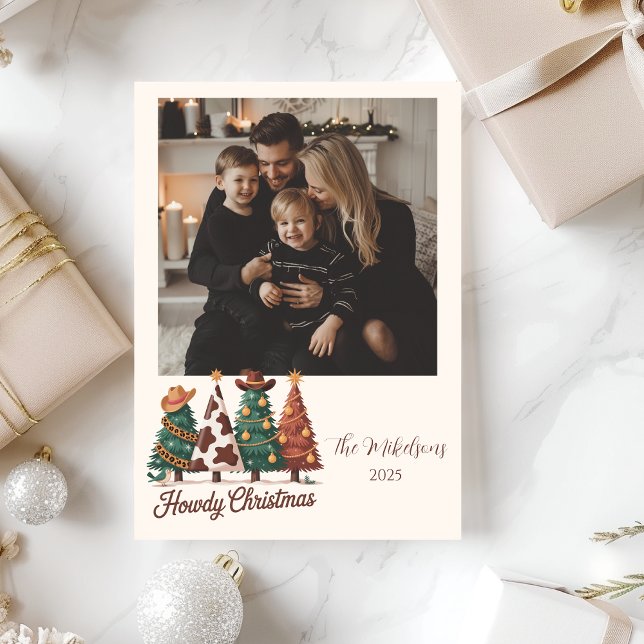 Tarjeta Festiva Photo Cow Print Plaid Western Cowgirl Christmas (Subido por el creador)