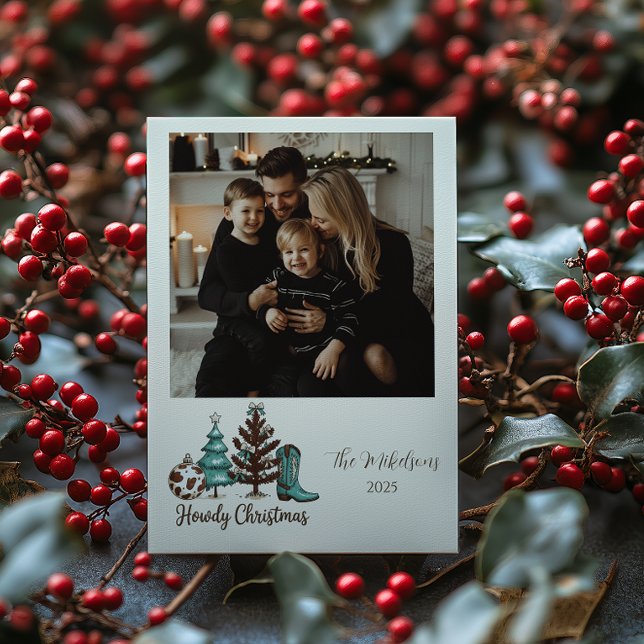 Tarjeta Festiva Photo Cowgirl Rustic Howdy Christmas (Subido por el creador)
