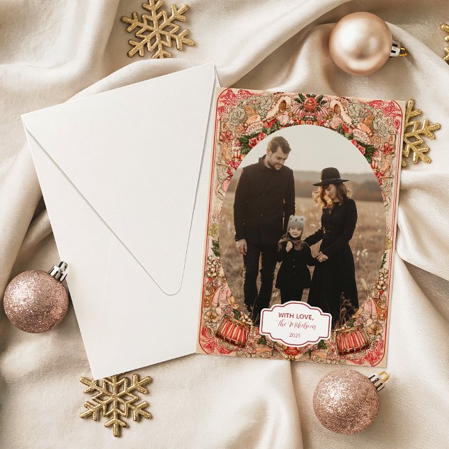 Tarjeta Festiva Photo Elegant Botanical Ornament Christmas (Subido por el creador)