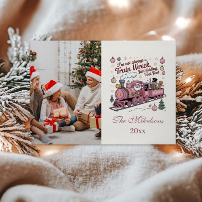 Tarjeta Festiva Photo Funny Santa Train Wreck Christmas (Subido por el creador)