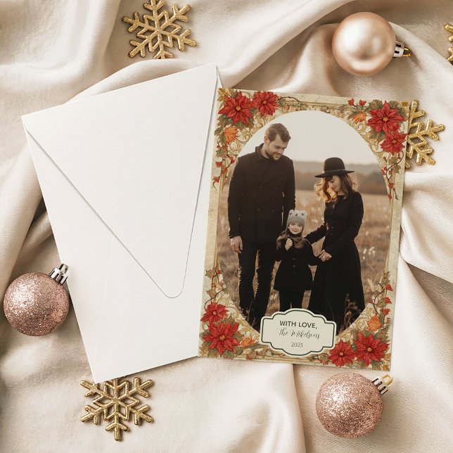 Tarjeta Festiva Photo Golden Poinsettia Christmas (Subido por el creador)