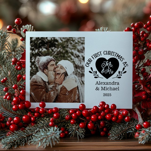 Tarjeta Festiva Photo Heart First Christmas as Mr & Mrs (Subido por el creador)
