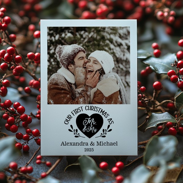 Tarjeta Festiva Photo Heart First Christmas as Mr & Mrs (Subido por el creador)