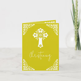 Tarjeta Festiva Photo Invitation For Christening Cross Yellow