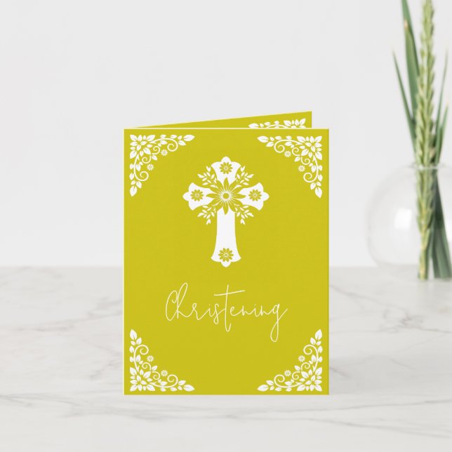 Tarjeta Festiva Photo Invitation For Christening Cross Yellow (Anverso)