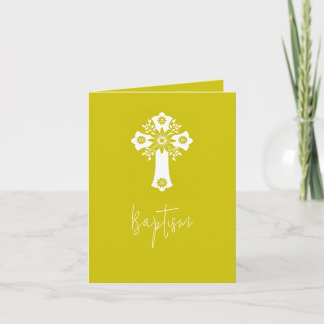 Tarjeta Festiva Photo Invitation Simple Baptism Cross Yellow (Anverso)