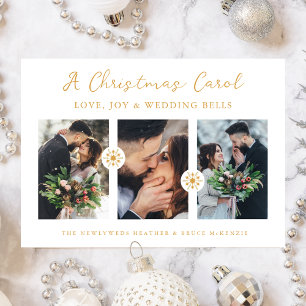 Tarjeta Festiva Photo Minimal Snowflakes Newlyweds First Christmas