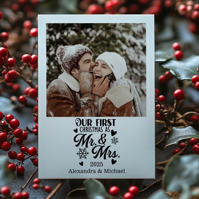 Tarjeta Festiva Photo Minimalistic Snowflakes Christmas Mr and Mrs (Subido por el creador)