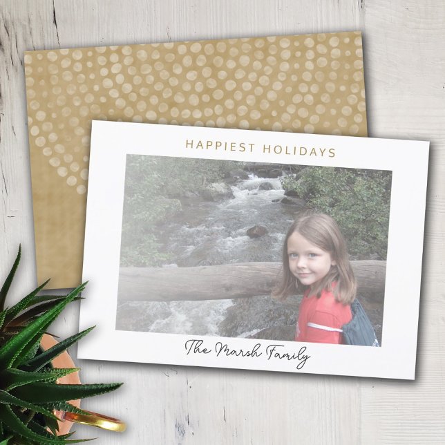 Tarjeta Festiva Photo Modern Christmas Dots White Border Happiest (Subido por el creador)