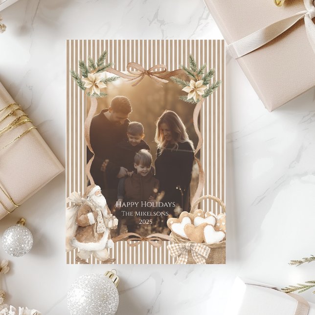 Tarjeta Festiva Photo Neutral Poinsettia Christmas (Subido por el creador)