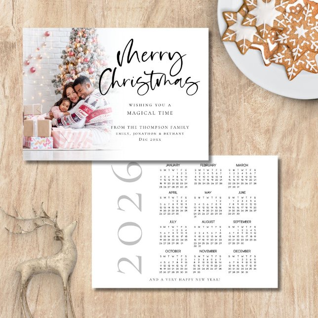 Tarjeta Festiva Photo Overlay 2026 Calendar Merry Christmas  (Front and back view)