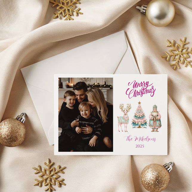 Tarjeta Festiva Photo Pastel Santa and Reindeer Christmas (Subido por el creador)