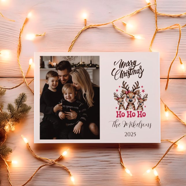 Tarjeta Festiva Photo Reindeer Ho Ho Ho Christmas (Subido por el creador)