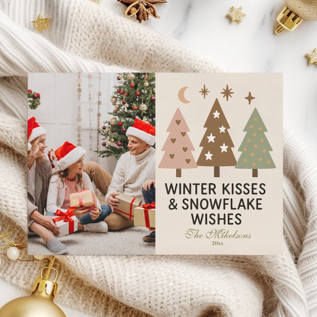 Tarjeta Festiva Photo Retro Winter Kisses & Snowflake Wishes (Subido por el creador)