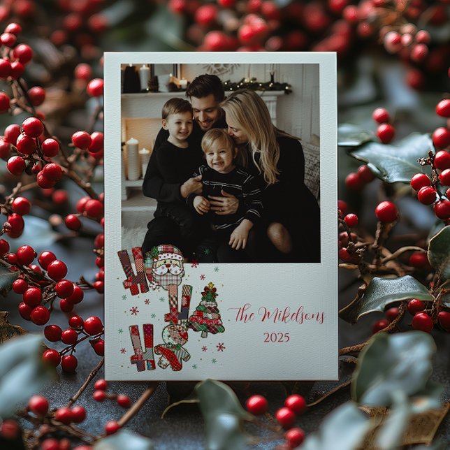 Tarjeta Festiva Photo Rustic Patchwork Ho Ho Ho Christmas (Subido por el creador)