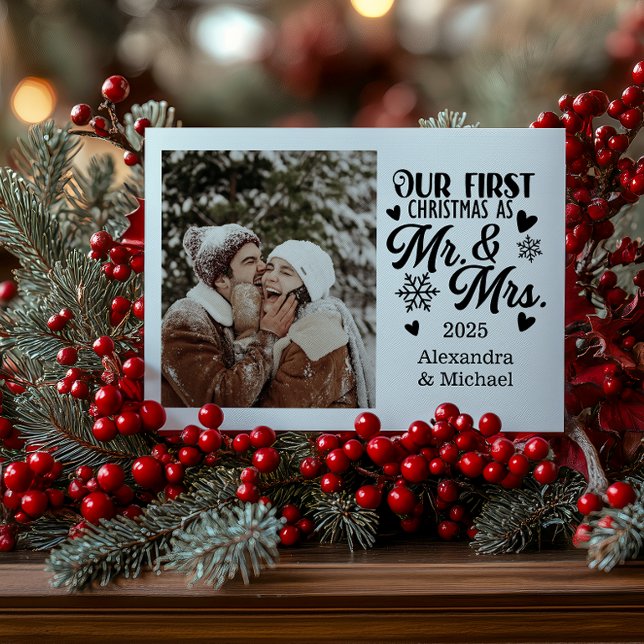 Tarjeta Festiva Photo Snowflakes Christmas Mr and Mrs  (Subido por el creador)
