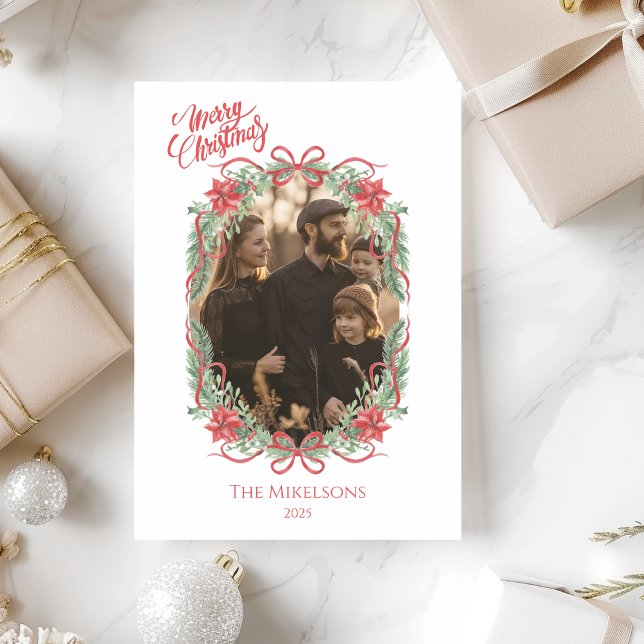 Tarjeta Festiva Photo Vintage Coquette Bow Photo Christmas (Subido por el creador)