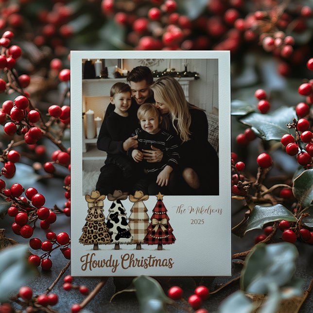 Tarjeta Festiva Photo Western Cowgirl Plaid Leopard Christmas (Subido por el creador)