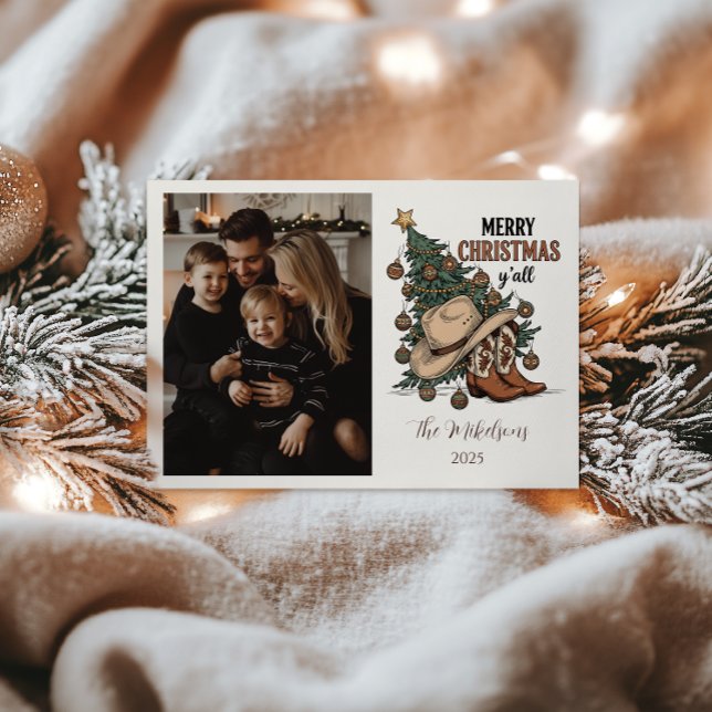Tarjeta Festiva Photo Western Merry Christmas Y’all (Subido por el creador)
