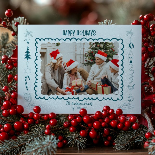 Tarjeta Festiva Photo Whimsical Quirky Doodle Holiday (Subido por el creador)