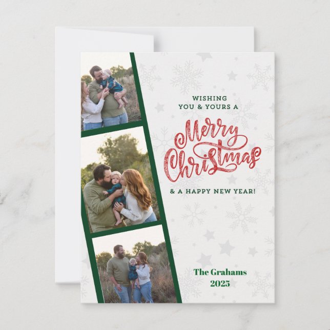 Tarjeta Festiva PhotoBooth, Polaroid-Strip Style Christmas Holiday (Anverso)