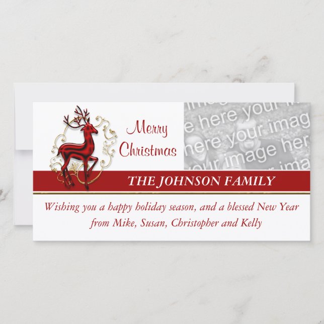 Tarjeta Festiva Photocard de la familia del negocio del reno (Anverso)