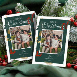 Tarjeta Festiva Photos Christmas Family Magic Green Red Holiday