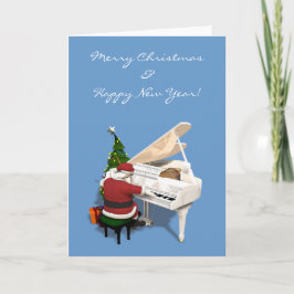 Tarjeta Festiva Pianista de Santa Claus