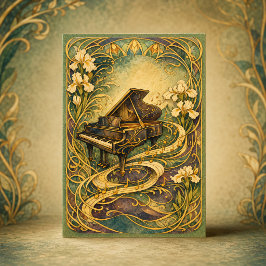 Tarjeta Festiva Piano Art Nouveau Floral Feliz Año Nuevo