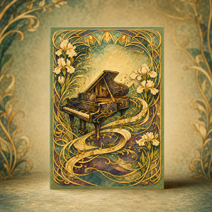 Tarjeta Festiva Piano Art Nouveau Floral Feliz Año Nuevo