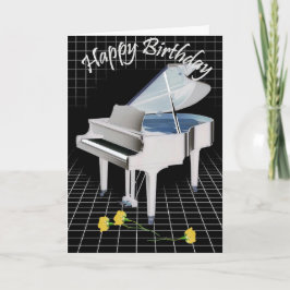 Tarjeta Festiva Piano blanco y Rosas