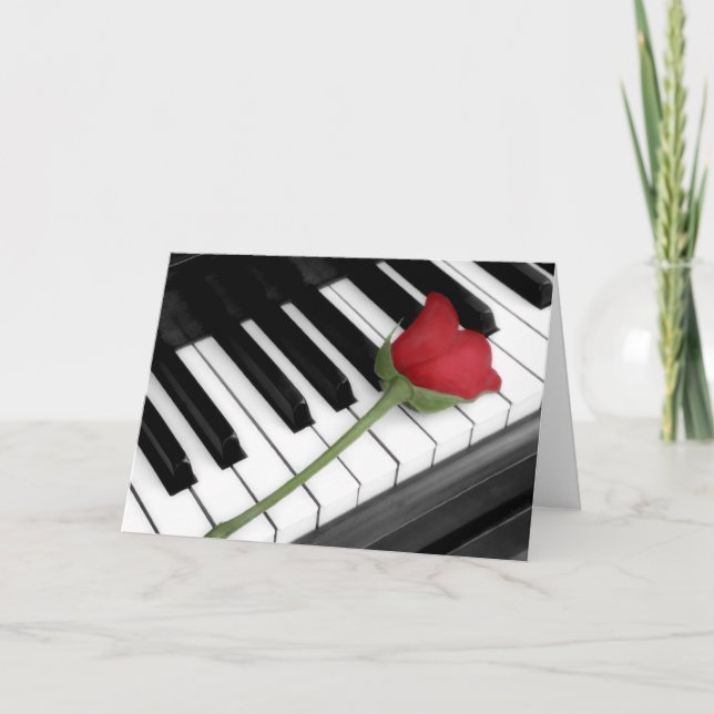 Tarjeta Festiva Piano y rosa tintado (Anverso)