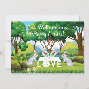 Tarjeta Festiva Pickleball Bunnies Divertido Feliz Pascua