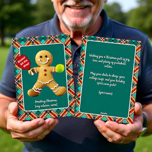Tarjeta Festiva Pickleball Galletas de Jengibre Animado (Pickleball Gingerbread Cheer Holiday Card)