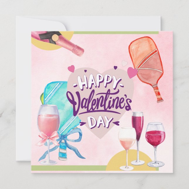 Tarjeta Festiva Pickleball para corazón de San Valentín acuarela (Anverso)