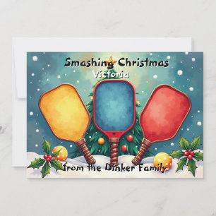 Tarjeta Festiva Pickleball🎅Palas de Campana y Holly Smashes