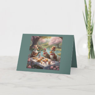 Tarjeta Festiva Pícnic de cumpleaños de patos elegantes junto al e