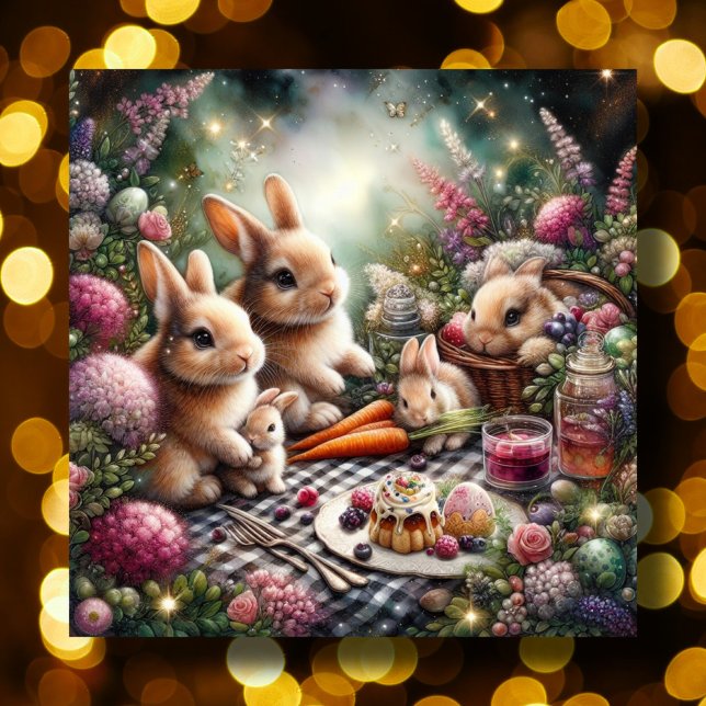 Tarjeta Festiva Picnic de Pascua con flores de primavera morada y  (Subido por el creador)