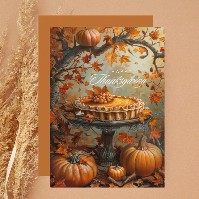 Tarjeta Festiva Pie de calabaza acuarela otoño deja acción de grac (Subido por el creador)