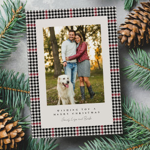 Tarjeta Festiva Piedra de perro negro y rojo tres fotos familia